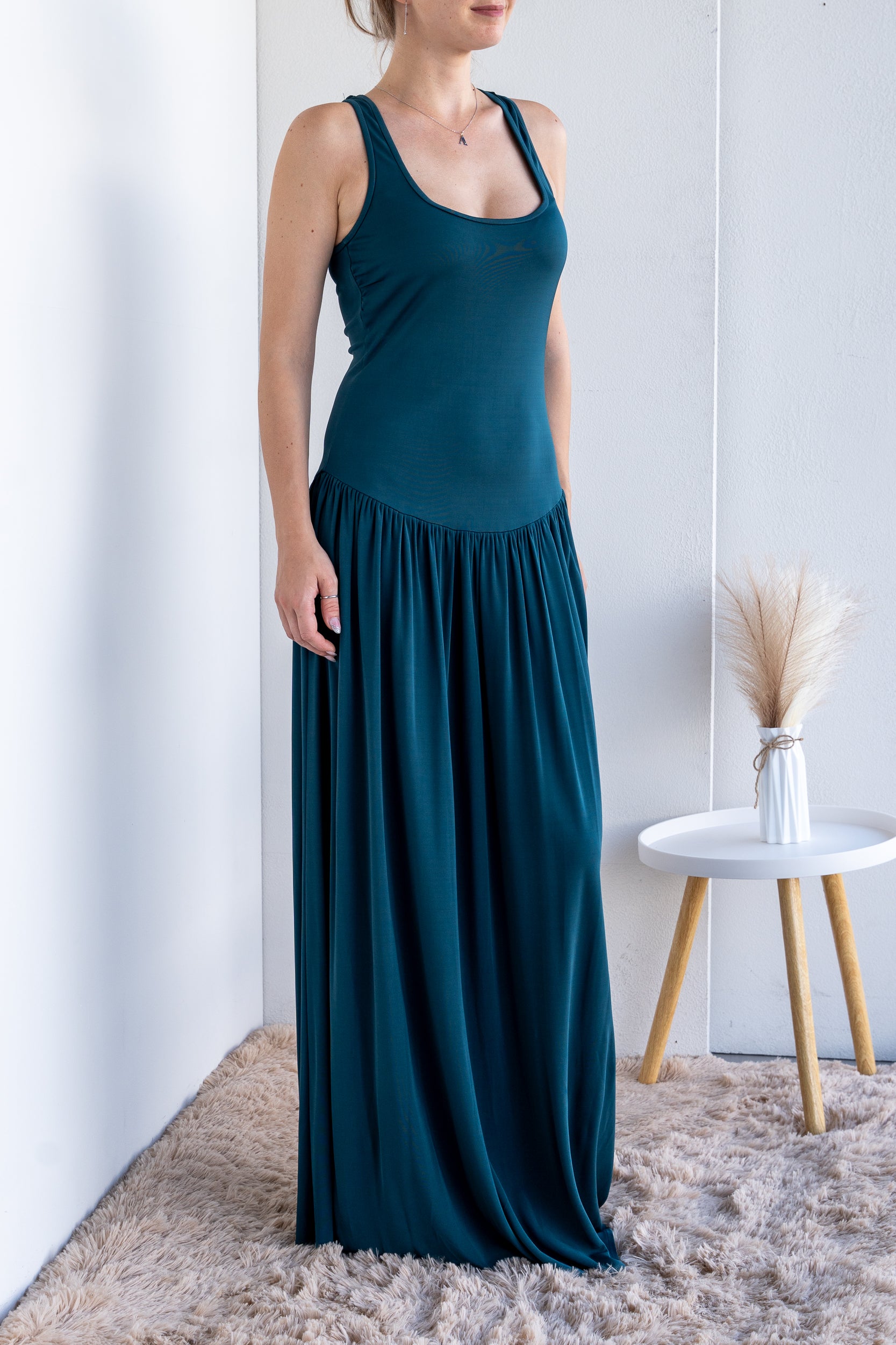 Stretch dress with full skirt
