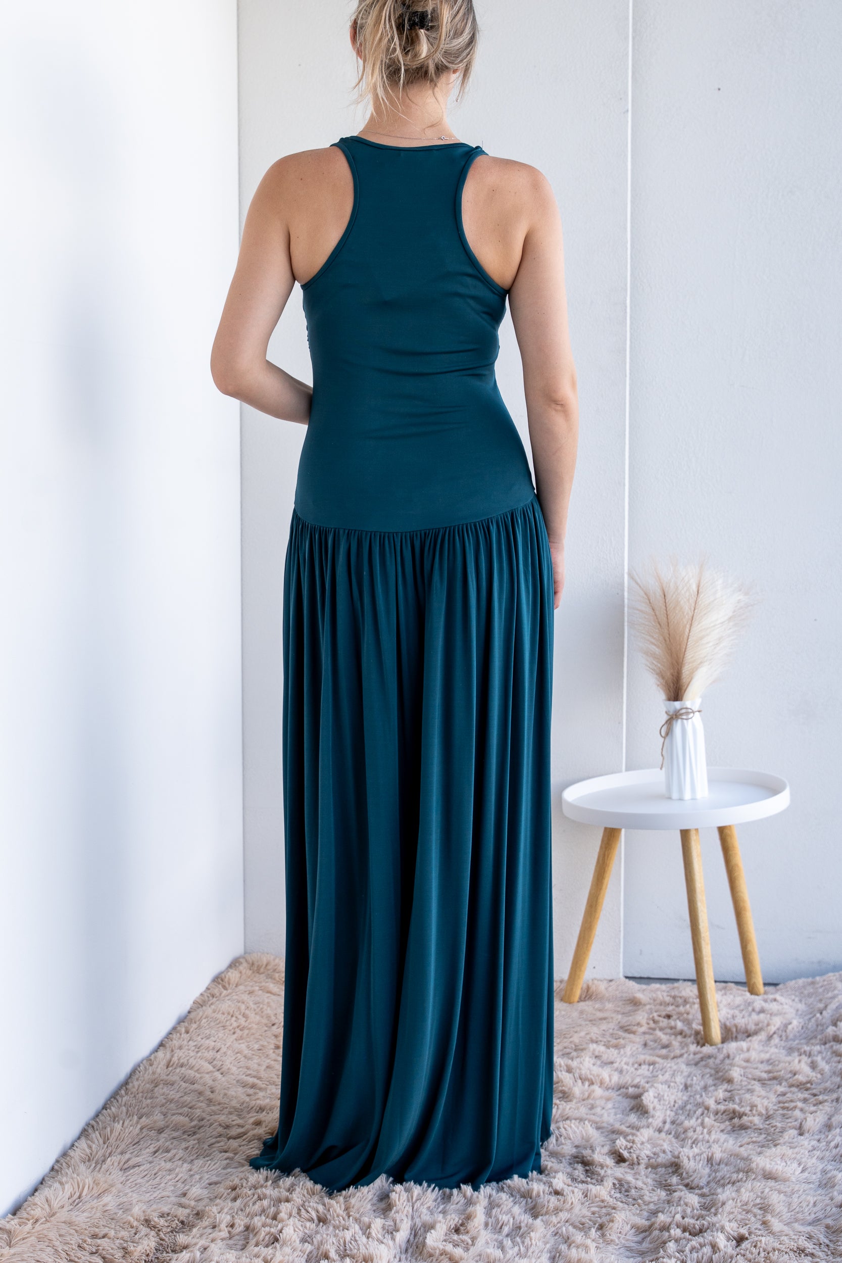 Stretch dress with full skirt