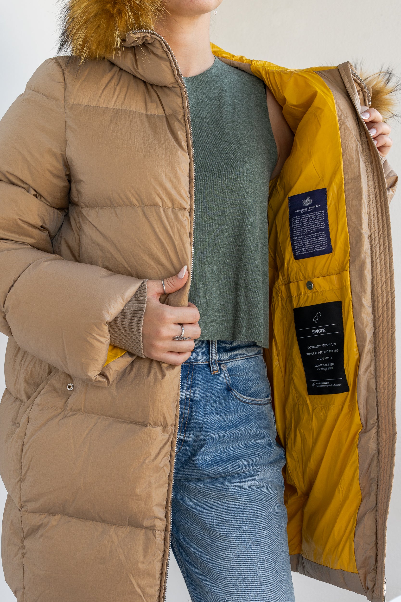 Nacre down jacket with fur