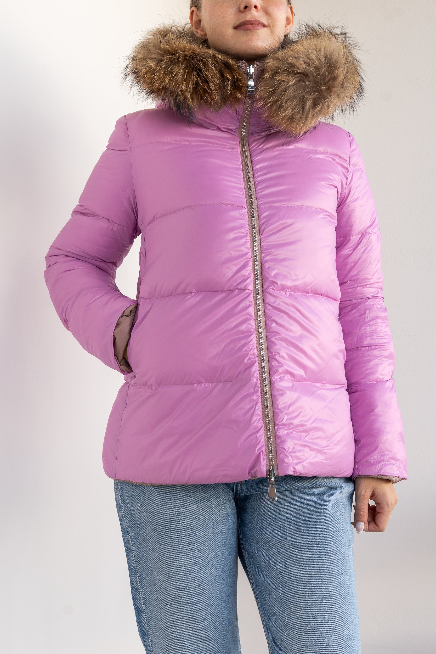 Double-faced down jacket with fur
