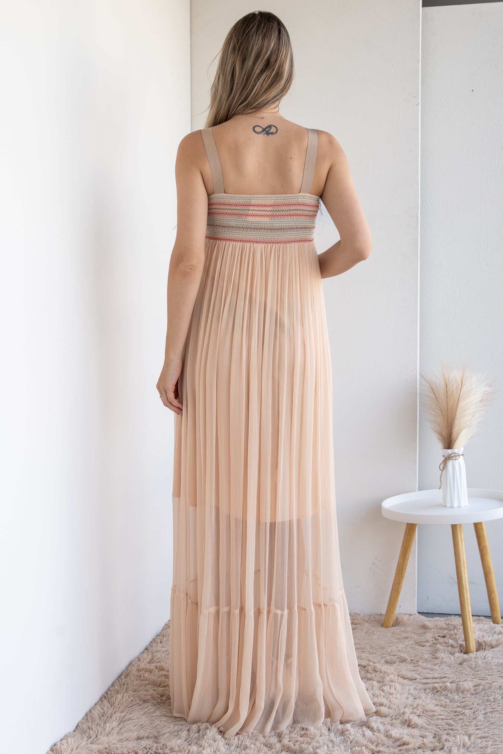 Long dress with feathers