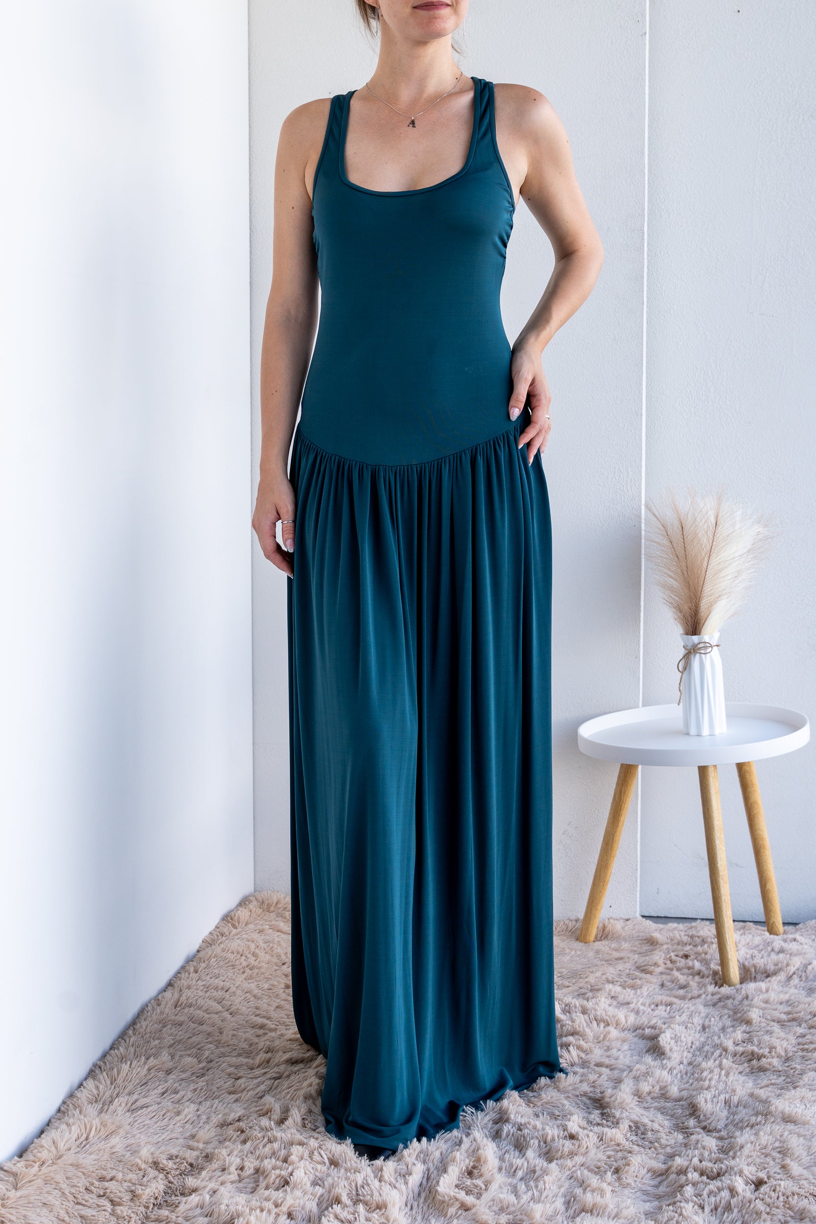 Stretch dress with full skirt