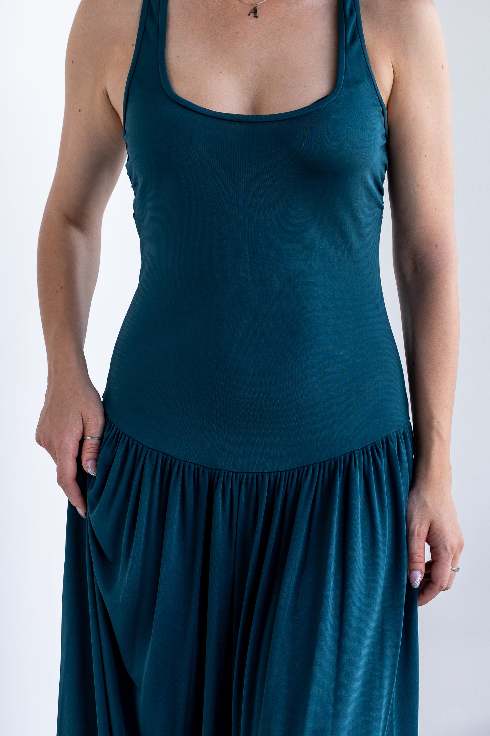 Stretch dress with full skirt