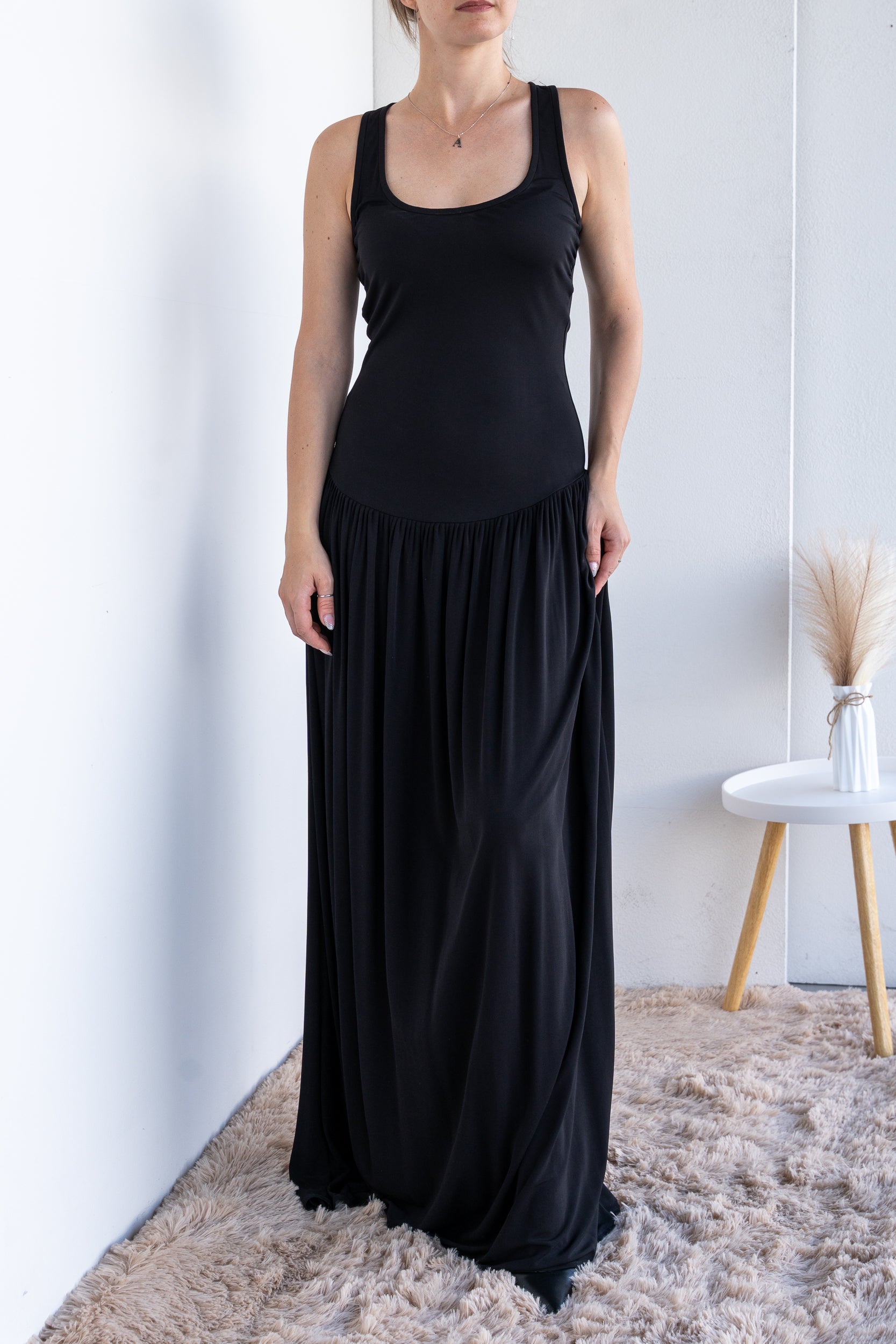Stretch dress with full skirt