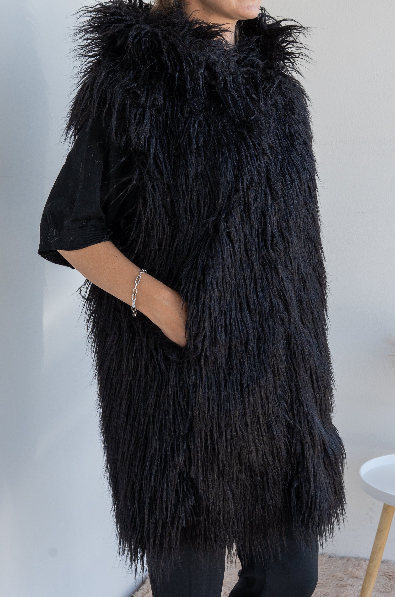 Fur coat with hood