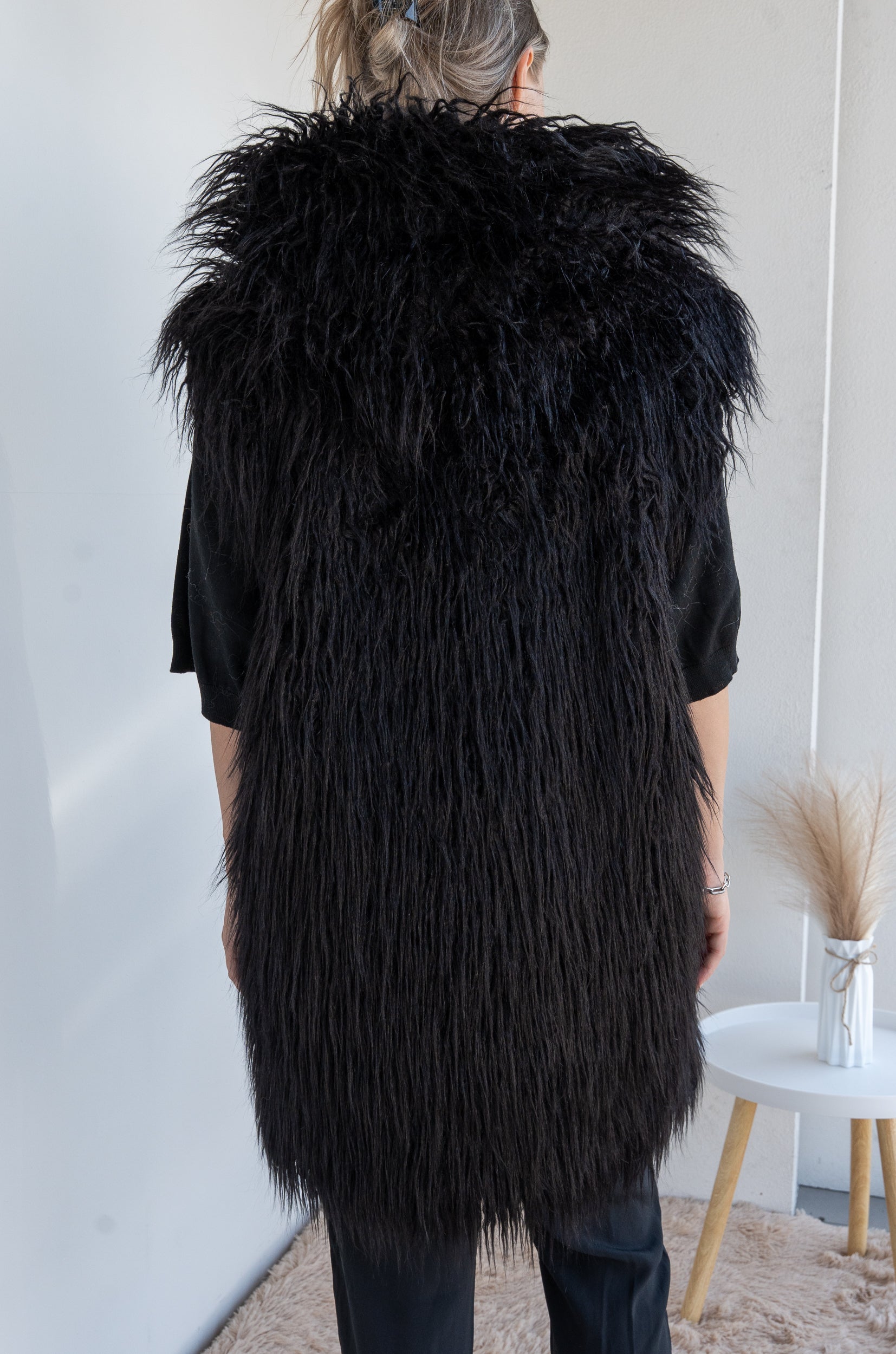 Fur coat with hood