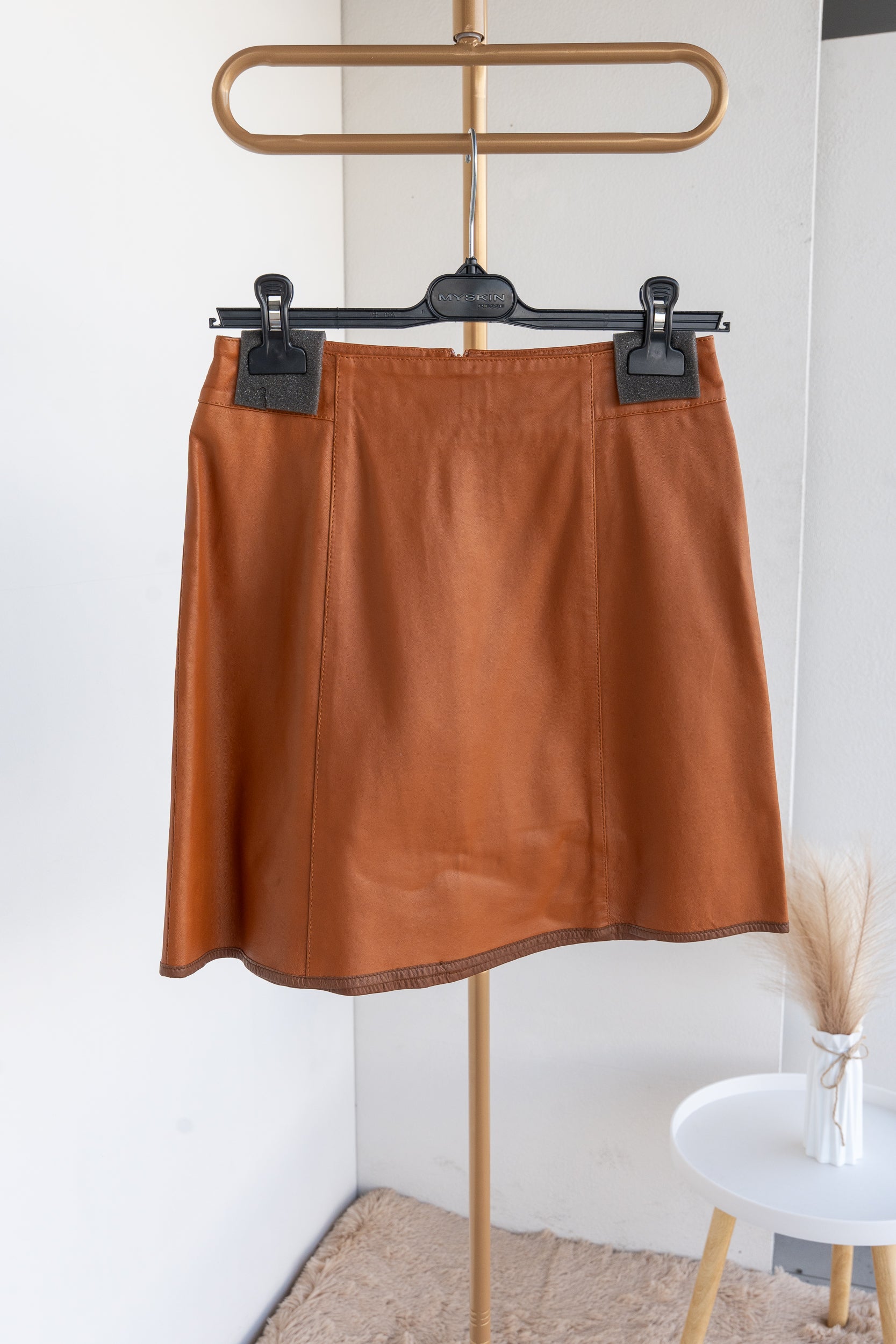 Short leather skirt