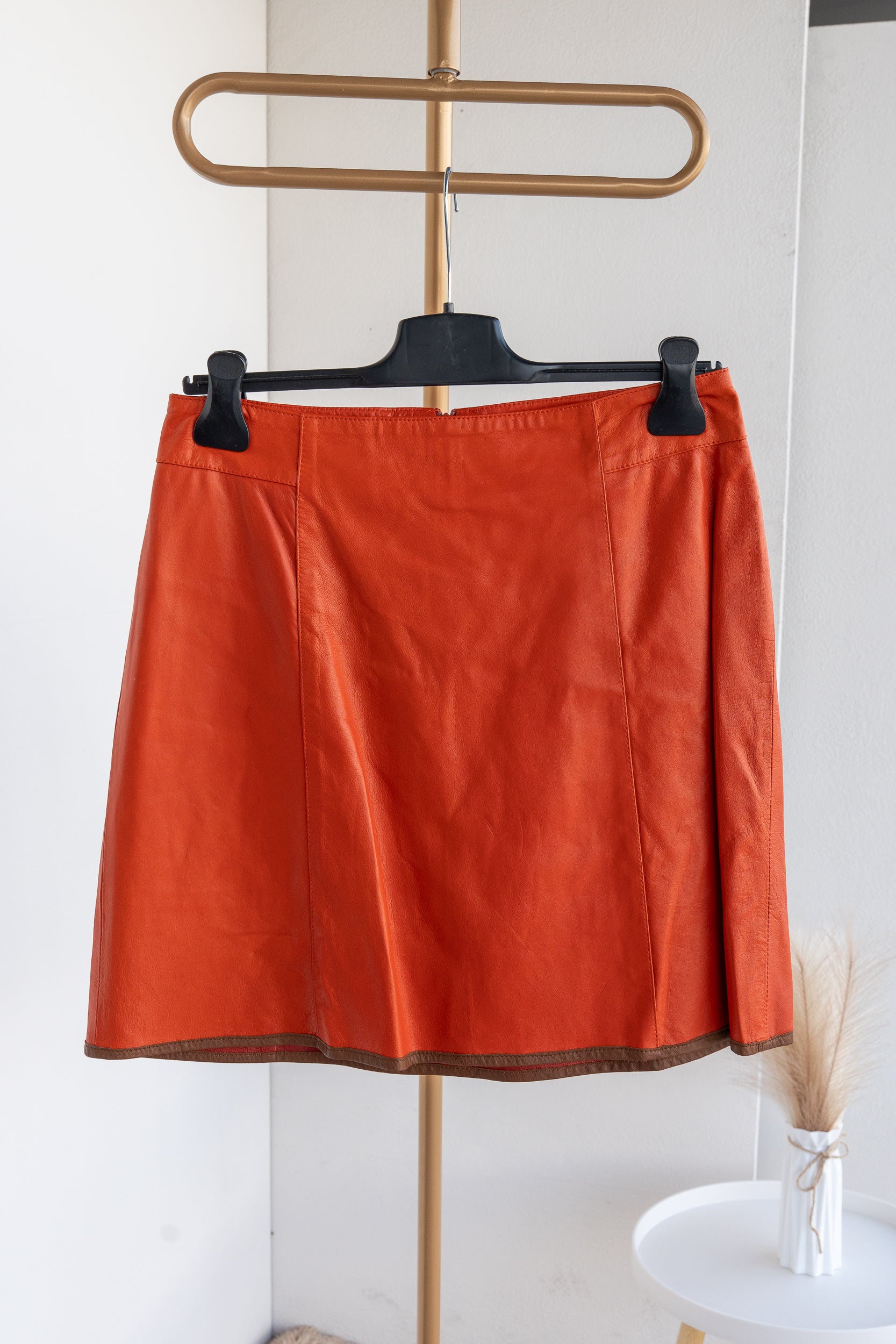 Short leather skirt