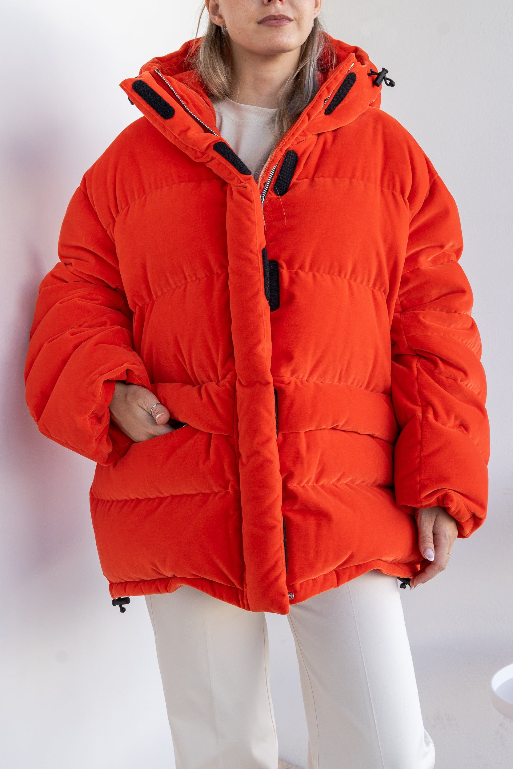Oversized velvety down jacket