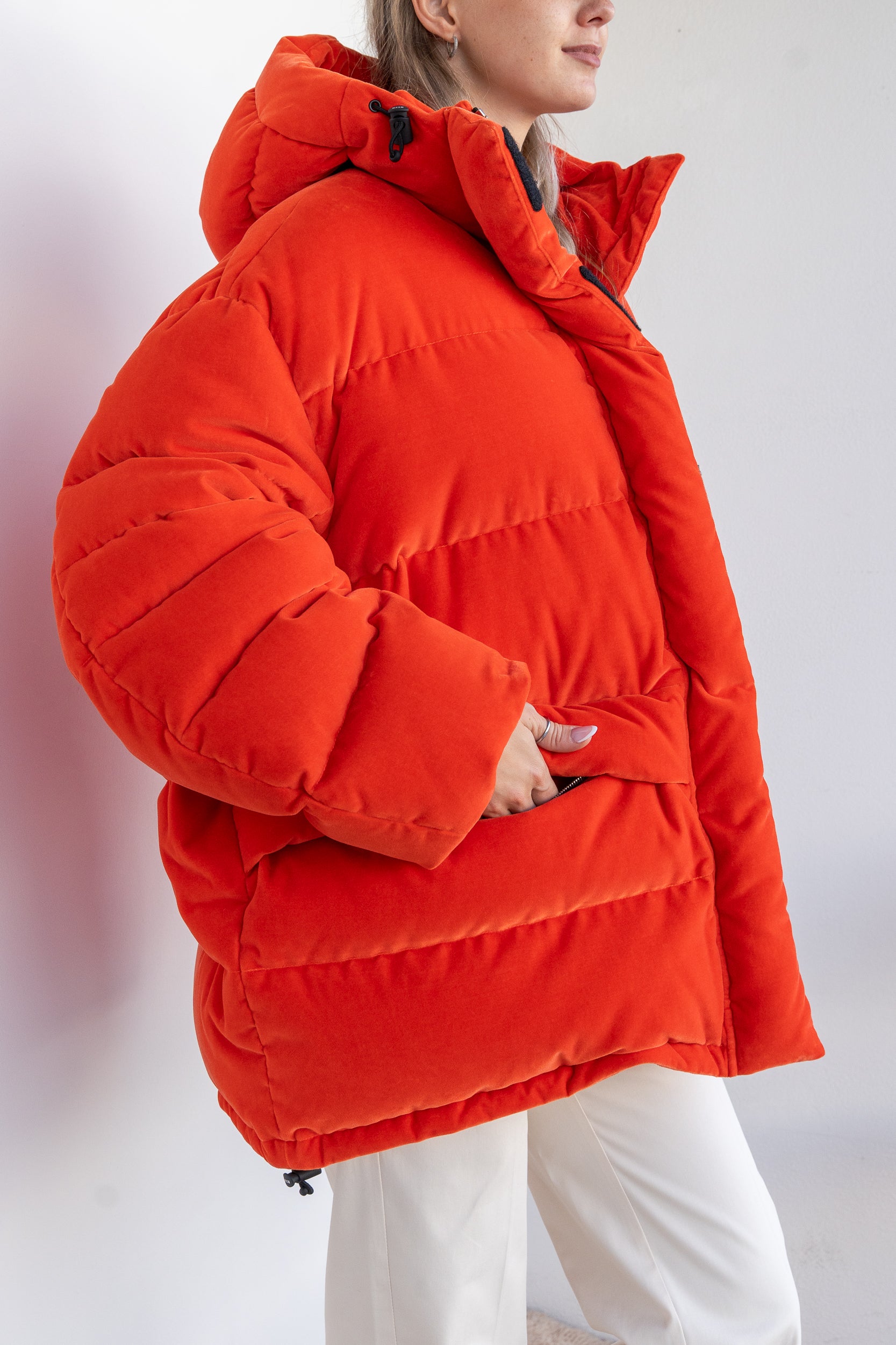 Oversized velvety down jacket