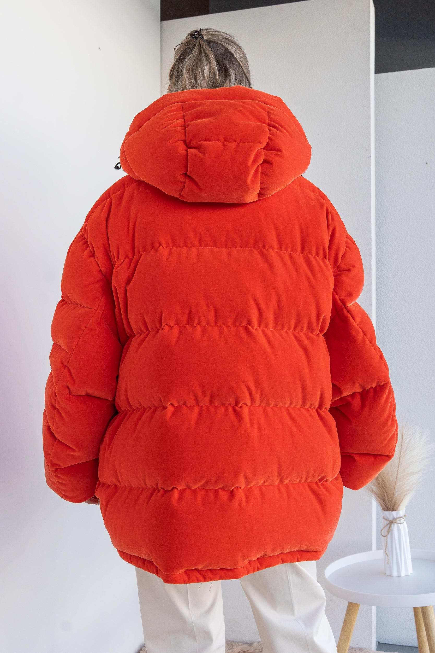 Oversized velvety down jacket