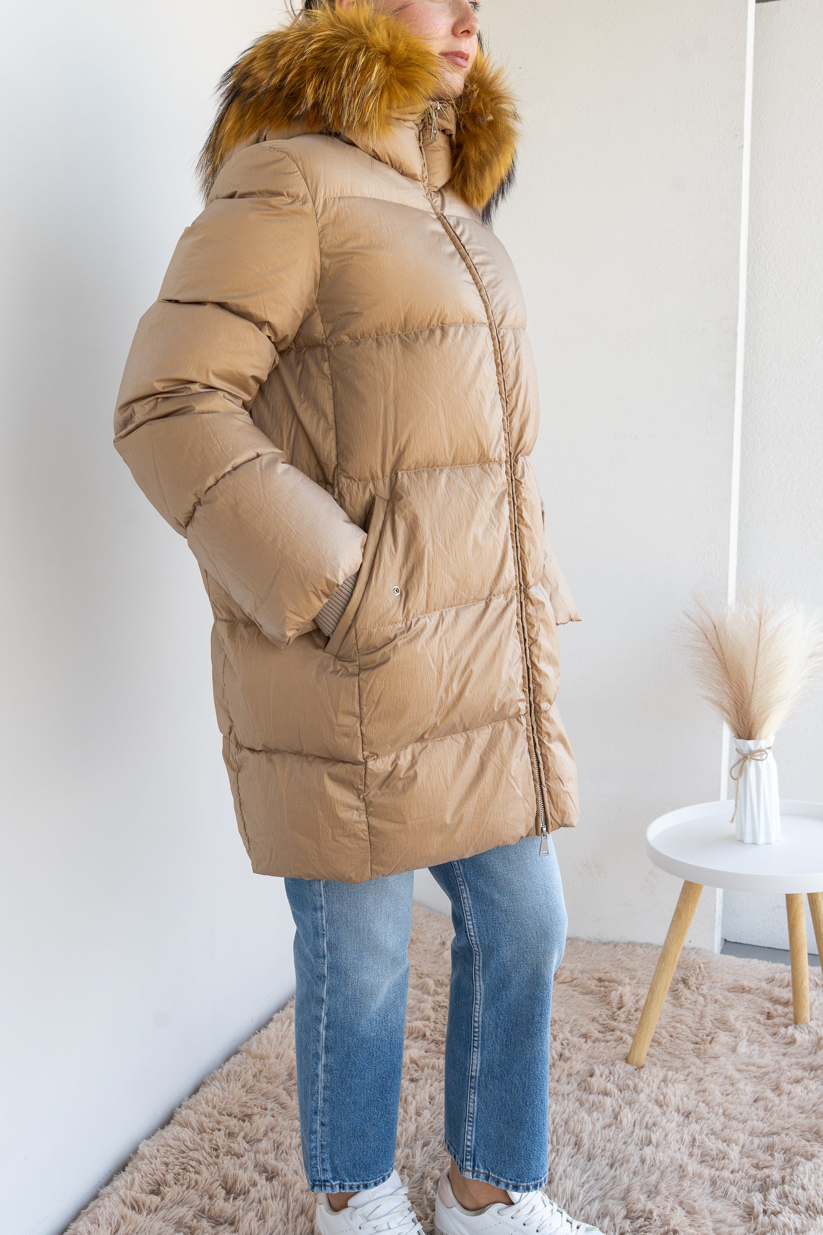 Nacre down jacket with fur