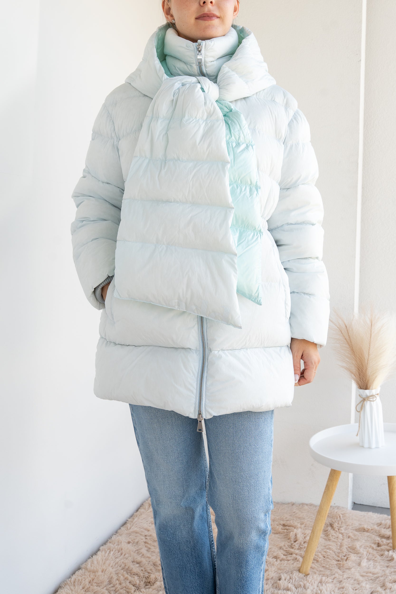 Down jacket with scarf