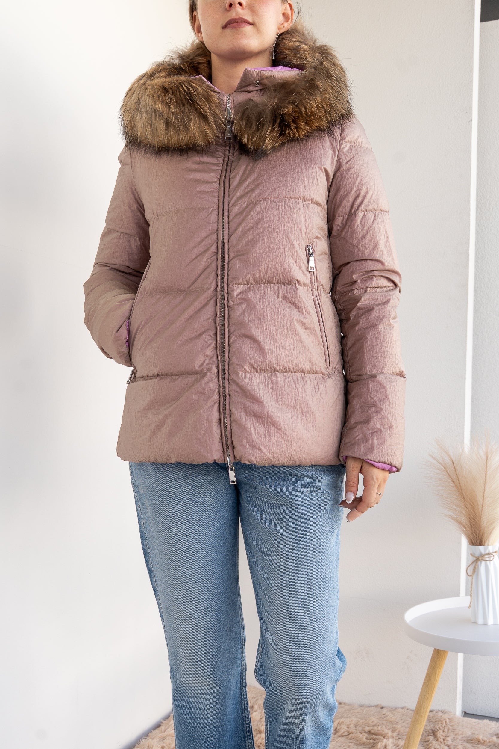 Double-faced down jacket with fur