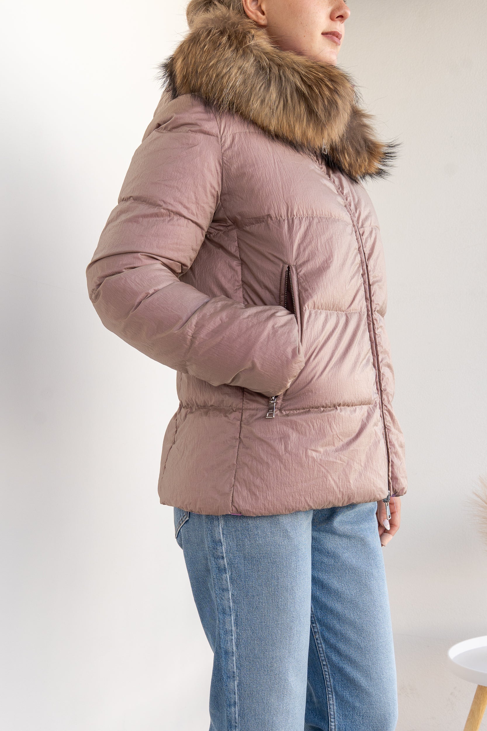Double-faced down jacket with fur
